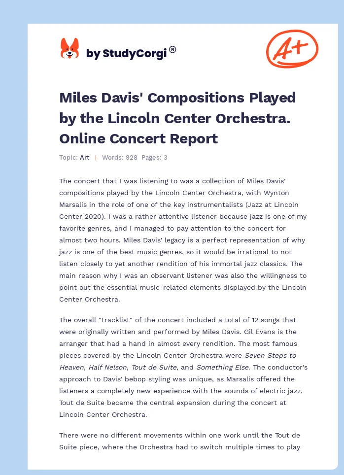 Miles Davis' Compositions Played by the Lincoln Center Orchestra. Online Concert Report. Page 1