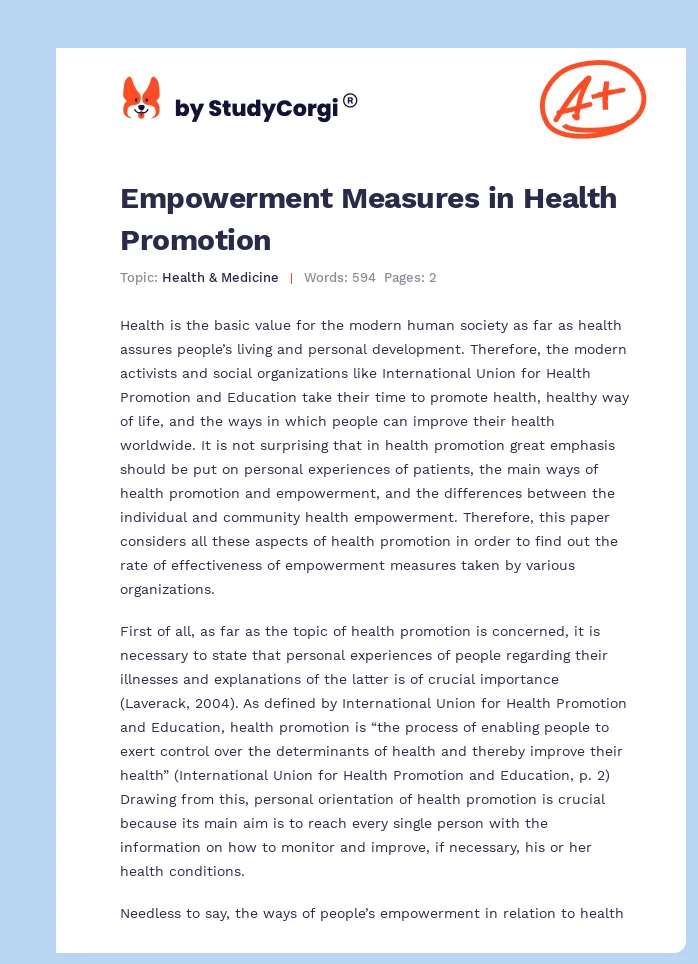 Empowerment Measures in Health Promotion. Page 1