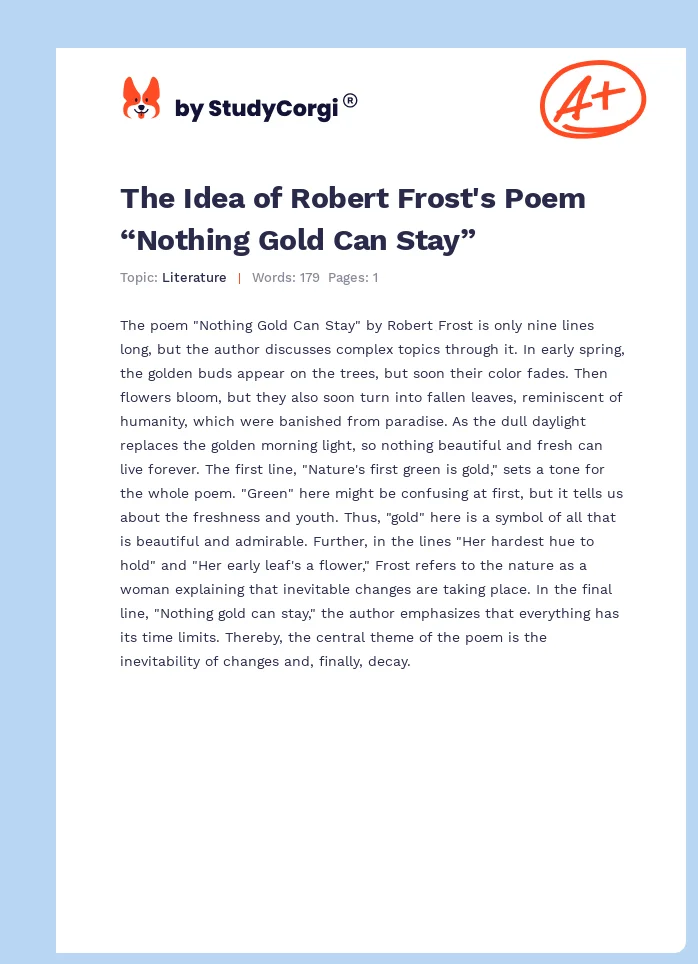 The Idea of Robert Frost's Poem “Nothing Gold Can Stay”. Page 1