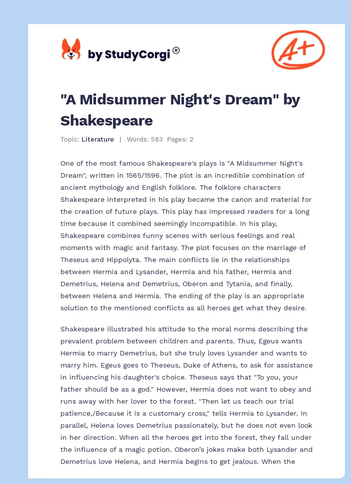 "A Midsummer Night's Dream" by Shakespeare. Page 1