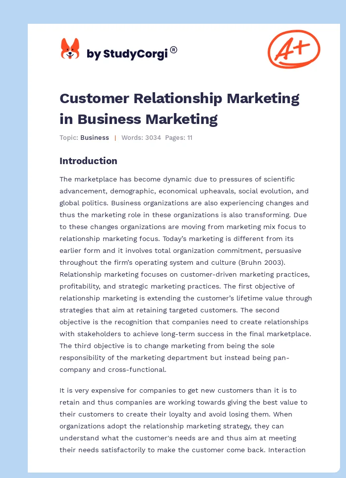 Customer Relationship Marketing in Business Marketing. Page 1