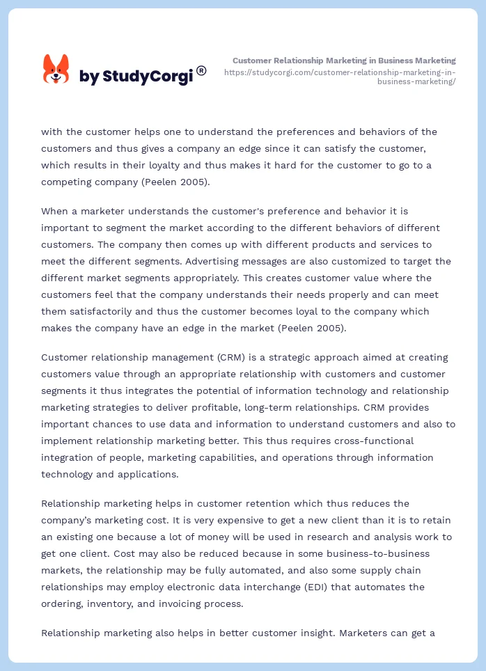 Customer Relationship Marketing in Business Marketing. Page 2