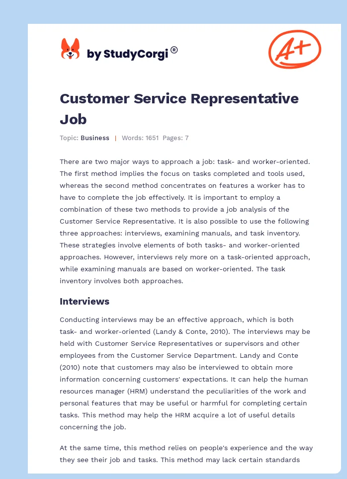 Customer Service Representative Job. Page 1