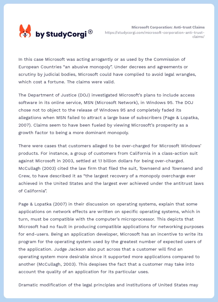 Microsoft Corporation: Anti-trust Claims. Page 2