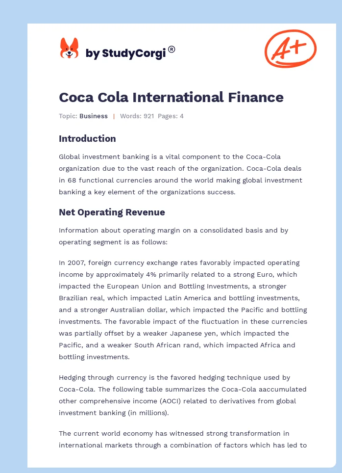 Coca Cola International Finance. Page 1