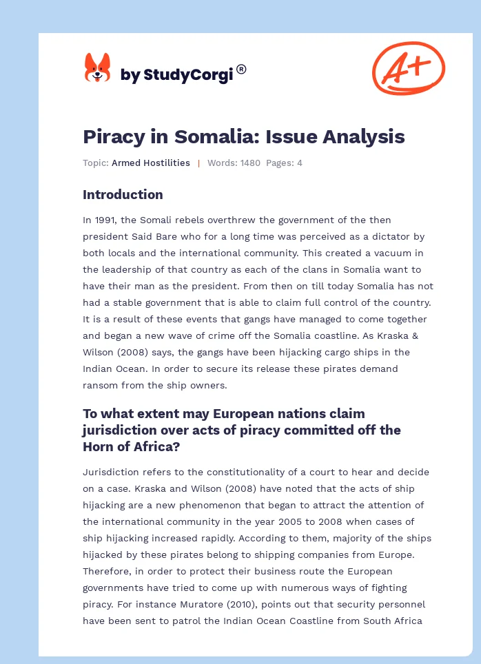 Piracy in Somalia: Issue Analysis. Page 1