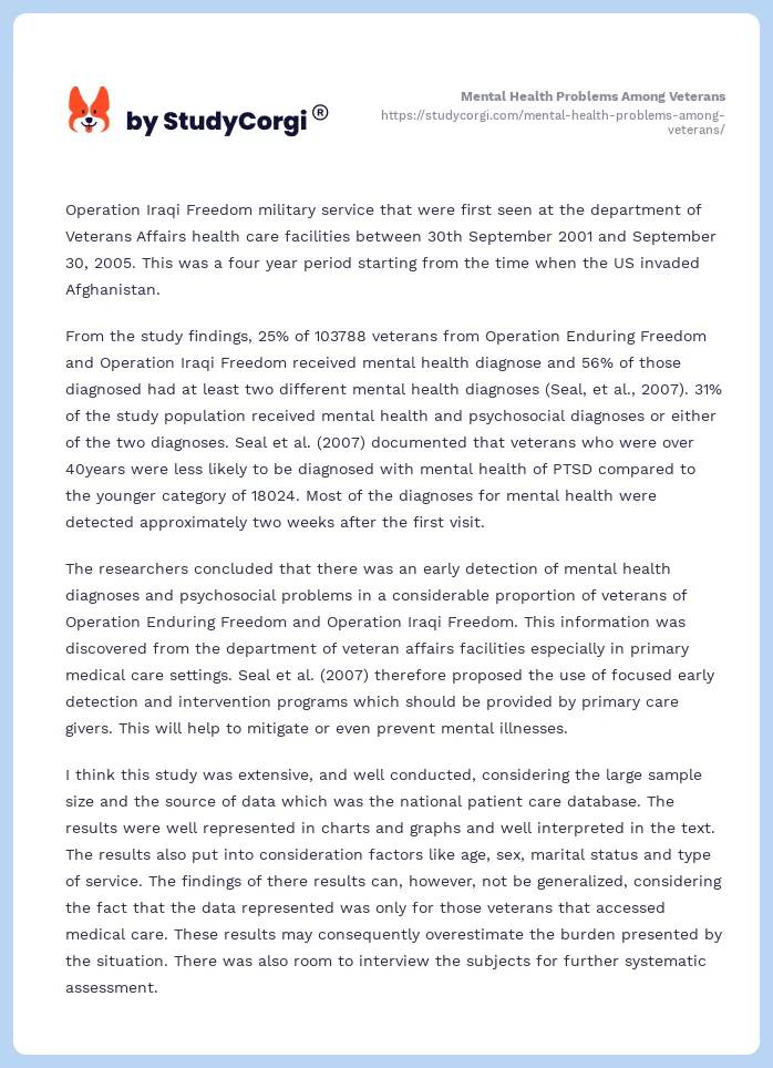 Mental Health Problems Among Veterans. Page 2