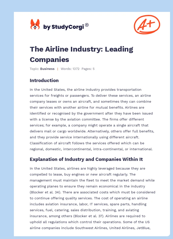 The Airline Industry: Leading Companies. Page 1