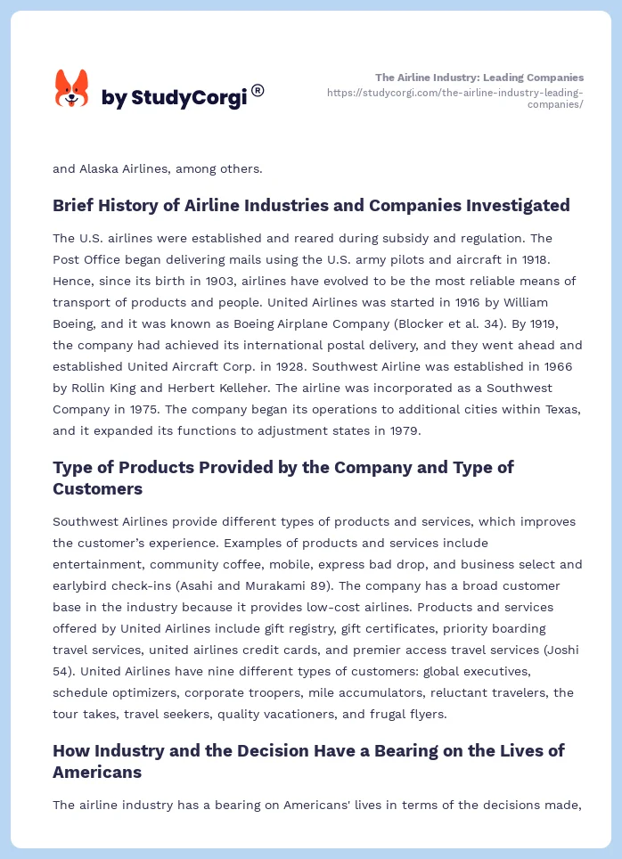 The Airline Industry: Leading Companies. Page 2