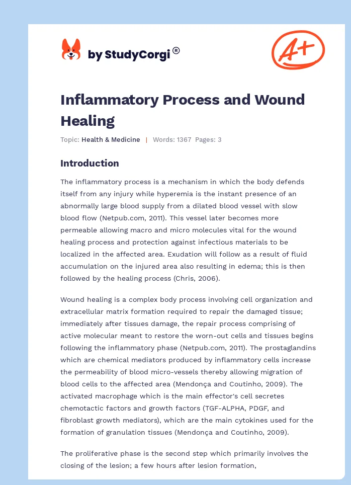 Inflammatory Process and Wound Healing. Page 1
