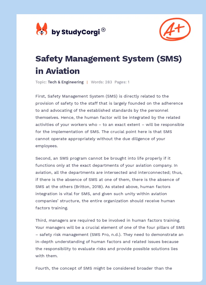 Safety Management System (SMS) in Aviation. Page 1
