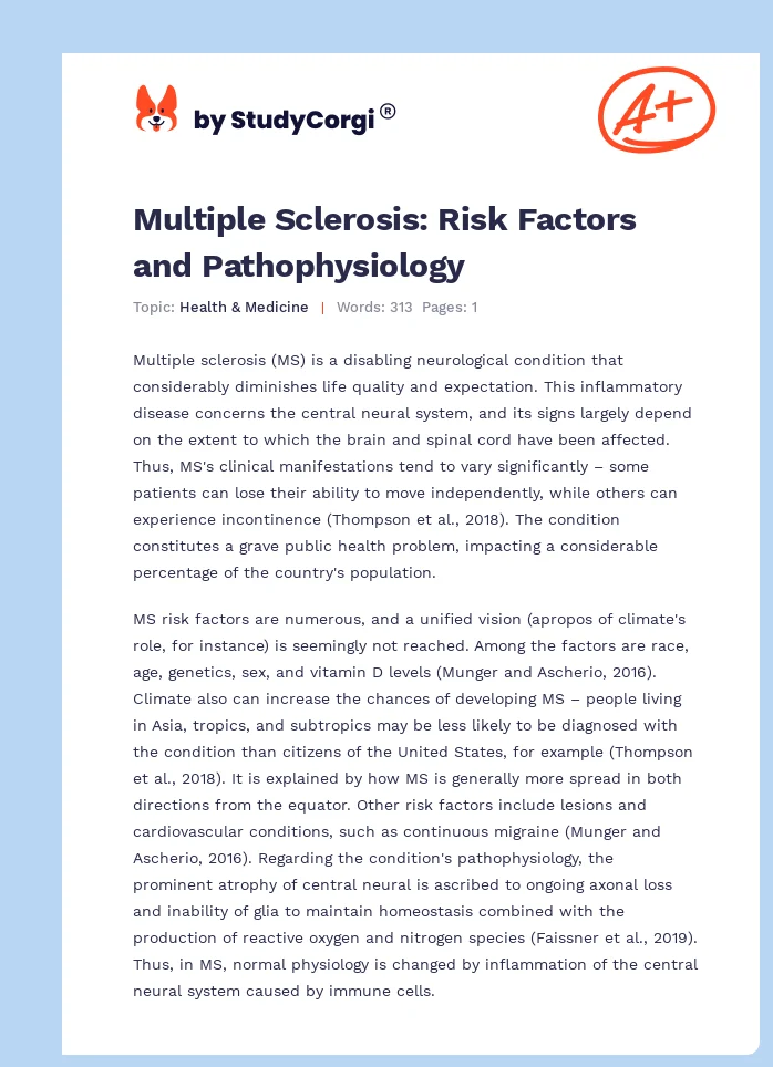 Multiple Sclerosis: Risk Factors and Pathophysiology. Page 1