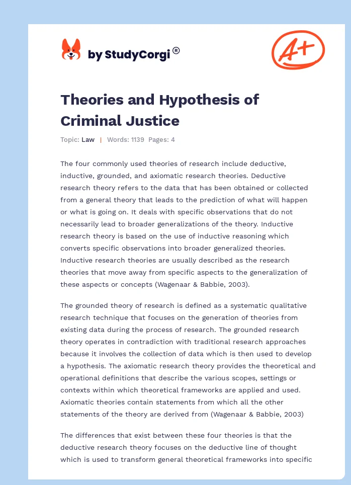 Theories and Hypothesis of Criminal Justice. Page 1