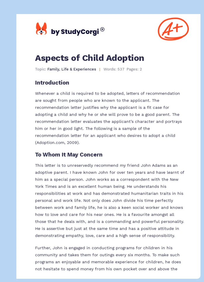 Aspects of Child Adoption. Page 1