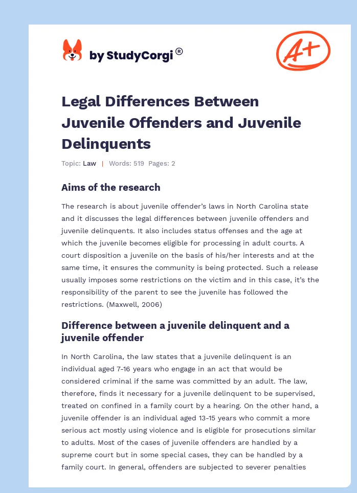 Legal Differences Between Juvenile Offenders and Juvenile Delinquents. Page 1