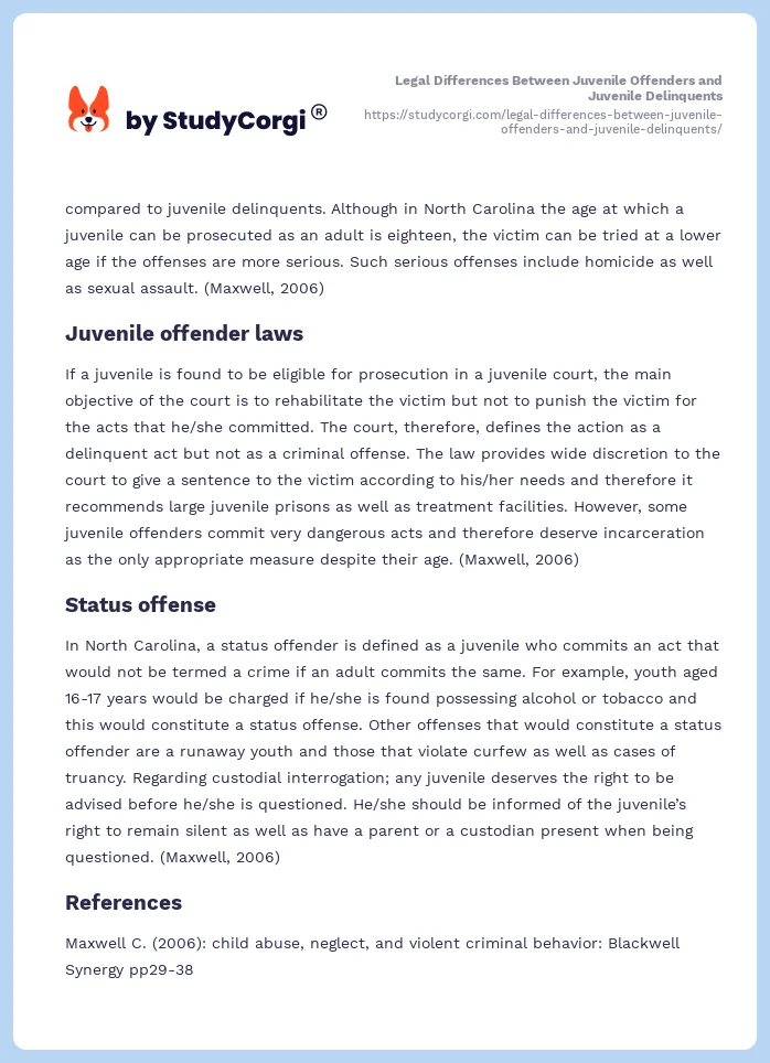 Legal Differences Between Juvenile Offenders and Juvenile Delinquents. Page 2