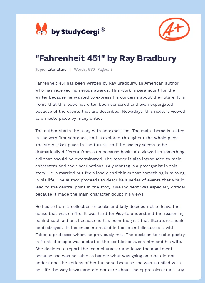"Fahrenheit 451" by Ray Bradbury. Page 1