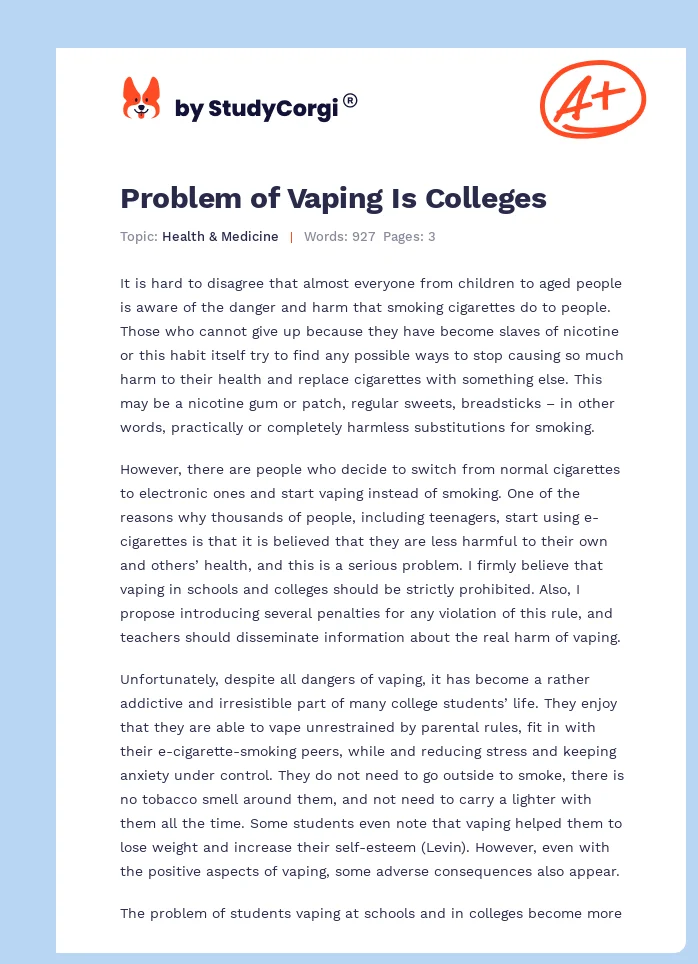 Problem of Vaping Is Colleges. Page 1
