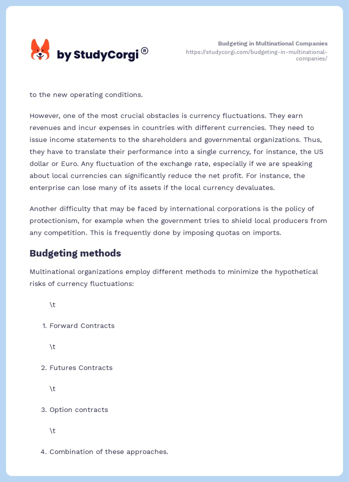 Budgeting in Multinational Companies. Page 2