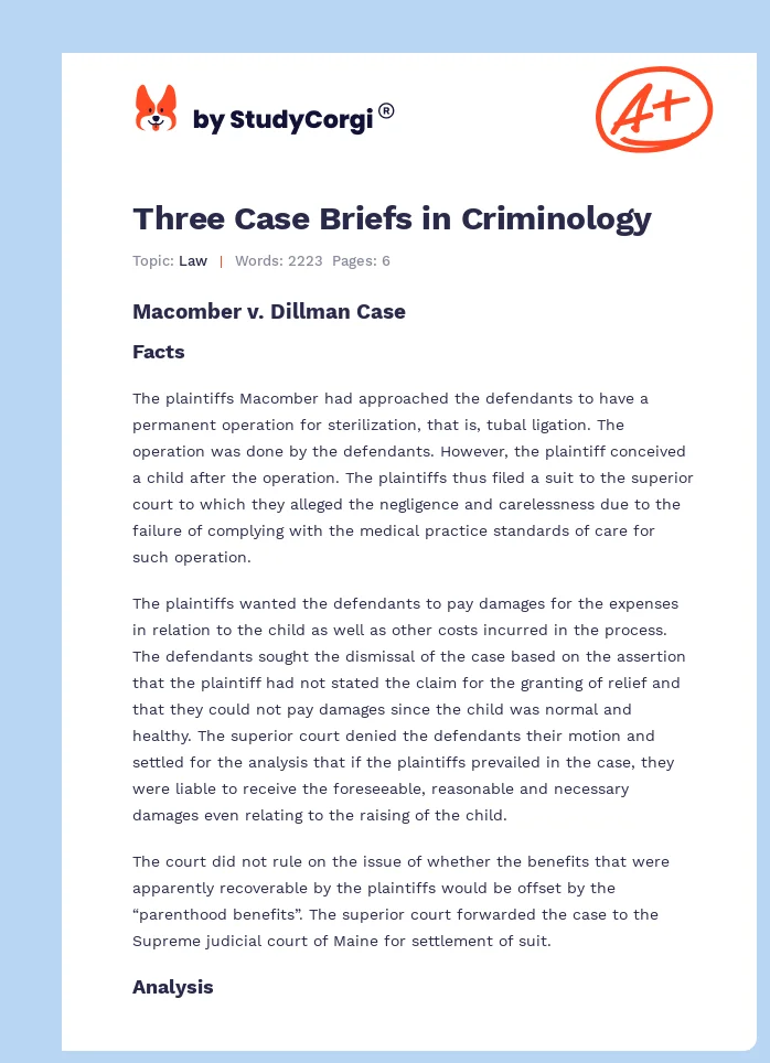 Three Case Briefs in Criminology. Page 1