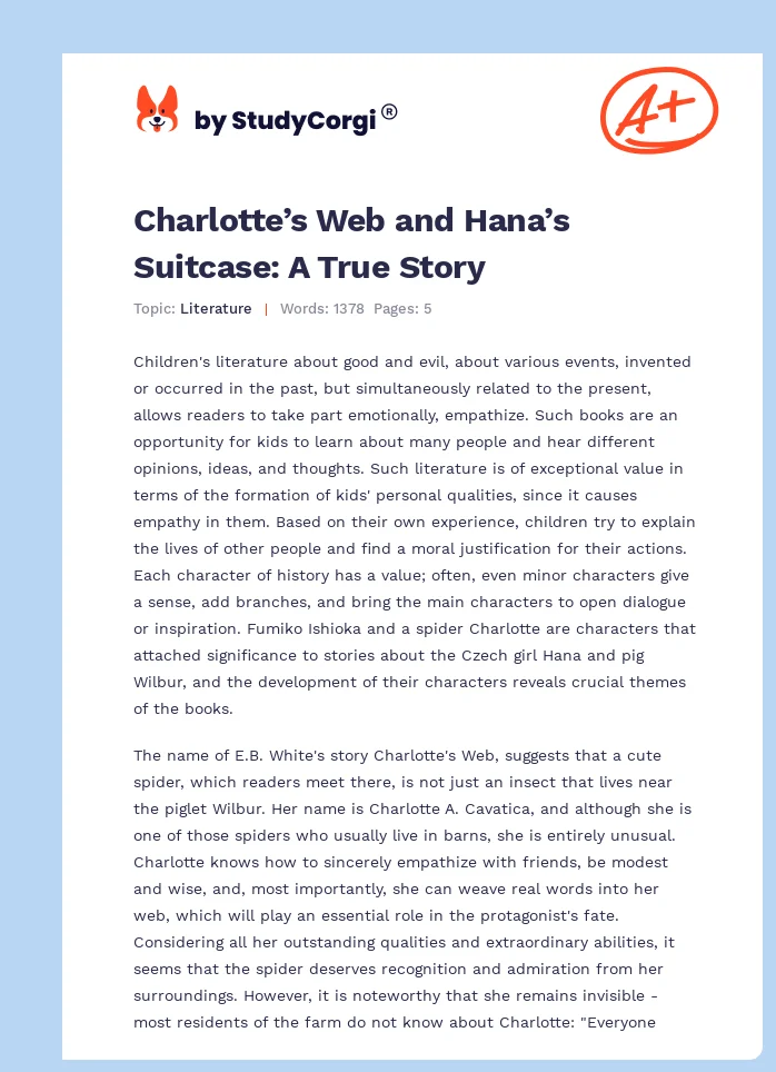 Charlotte’s Web and Hana’s Suitcase: A True Story. Page 1