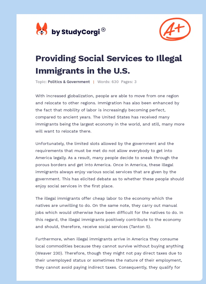 Providing Social Services to Illegal Immigrants in the U.S.. Page 1