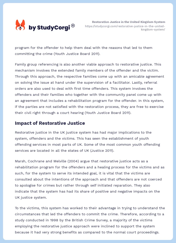 Restorative Justice in the United Kingdom System. Page 2