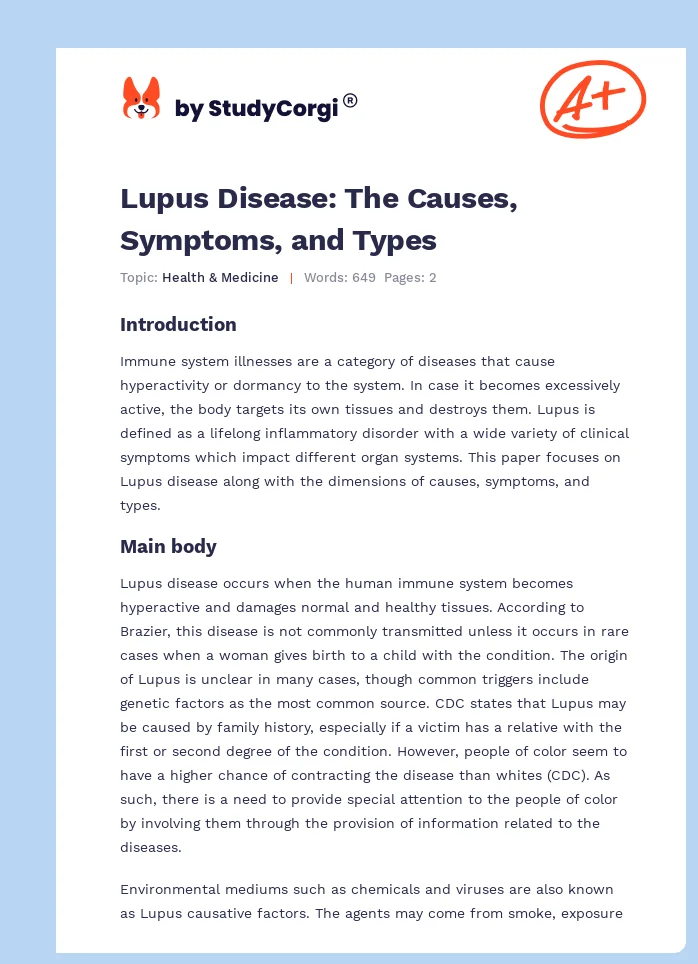 Lupus Disease: The Causes, Symptoms, and Types. Page 1