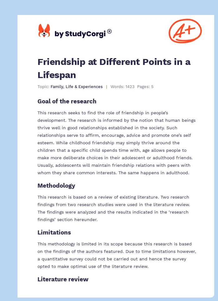 Friendship at Different Points in a Lifespan. Page 1
