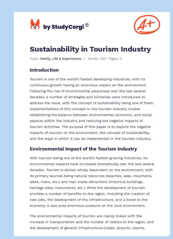 Sustainability in Tourism Industry. Page 1