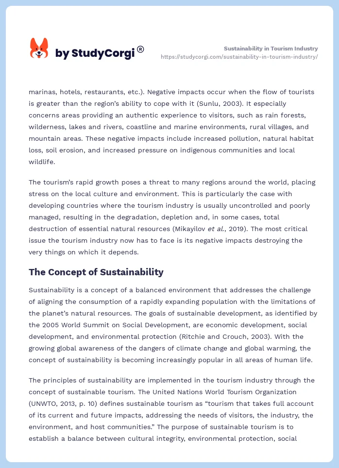 Sustainability in Tourism Industry. Page 2