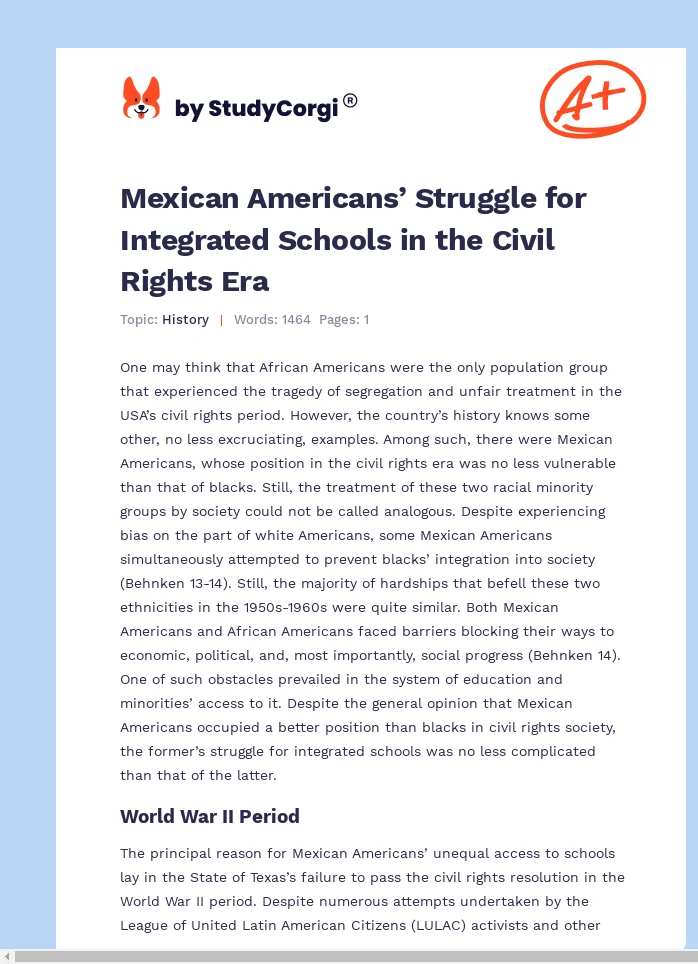 Mexican Americans’ Struggle for Integrated Schools in the Civil Rights Era. Page 1
