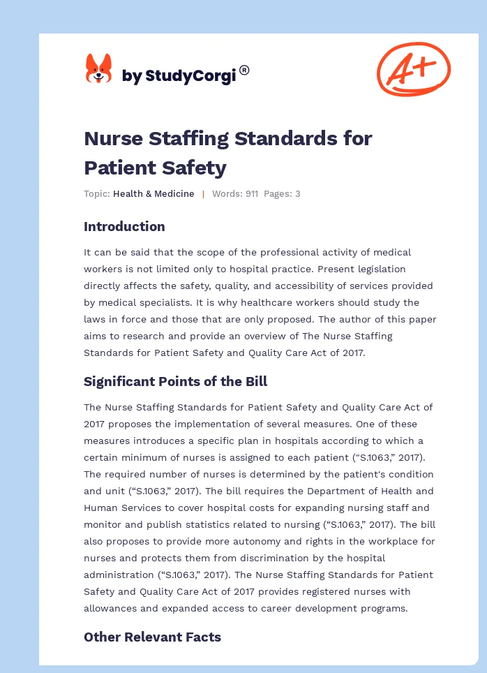 Nurse Staffing Standards for Patient Safety. Page 1