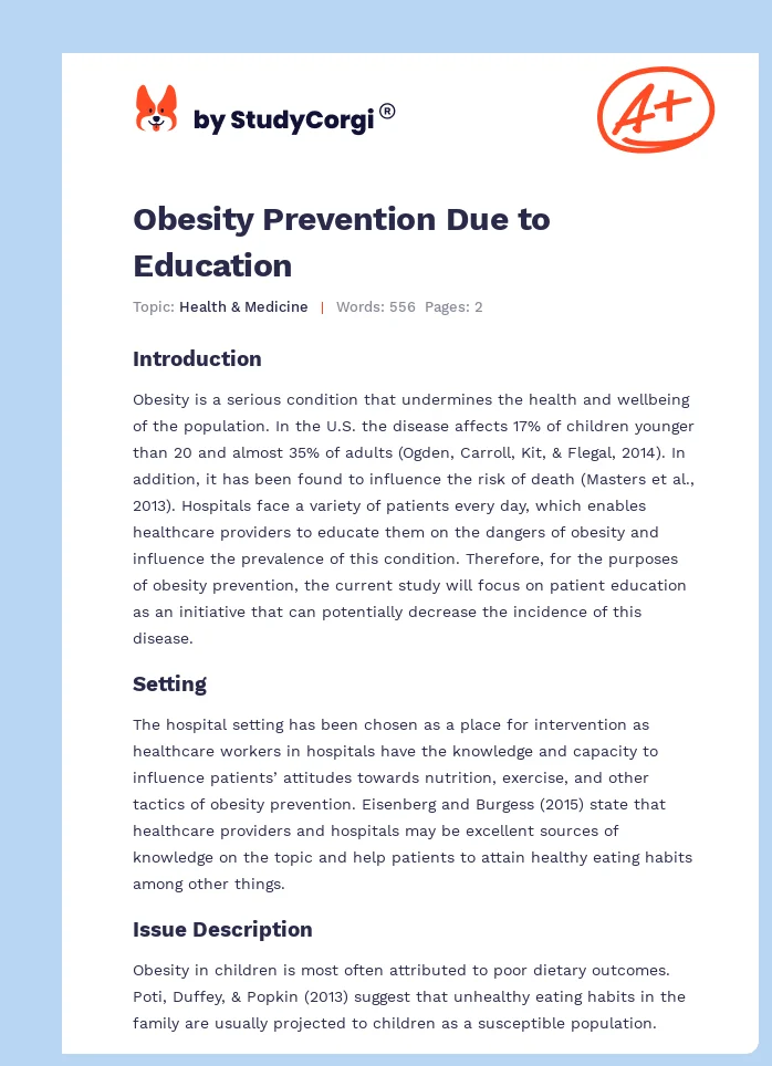 Obesity Prevention Due to Education. Page 1