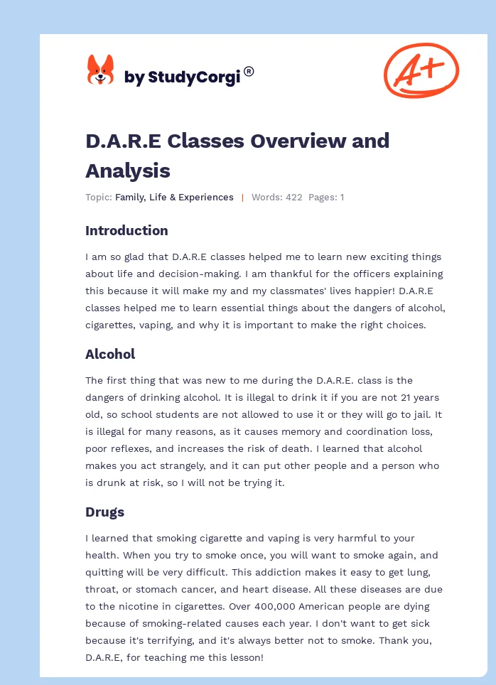 D.A.R.E Classes Overview and Analysis. Page 1