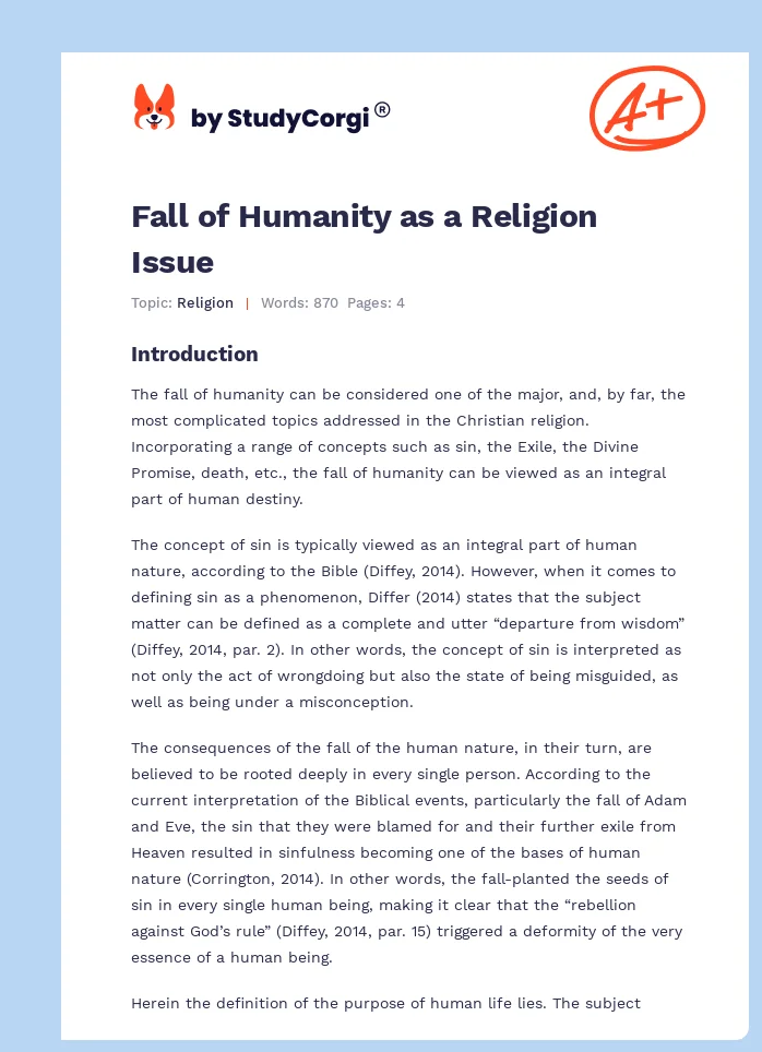 Fall of Humanity as a Religion Issue. Page 1
