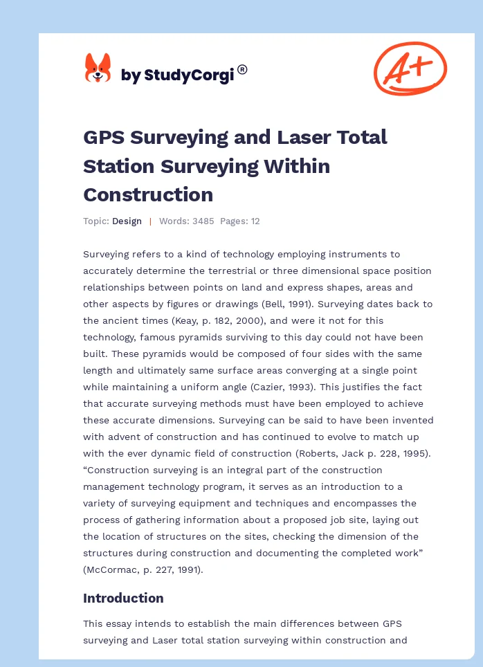 GPS Surveying and Laser Total Station Surveying Within Construction. Page 1