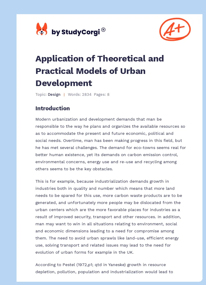 Application of Theoretical and Practical Models of Urban Development. Page 1