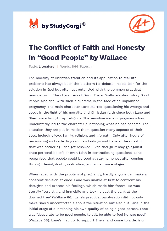 The Conflict of Faith and Honesty in “Good People” by Wallace. Page 1