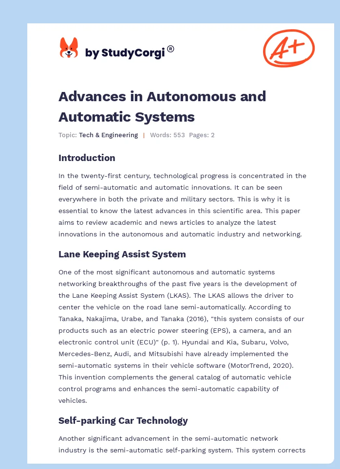 Advances in Autonomous and Automatic Systems. Page 1