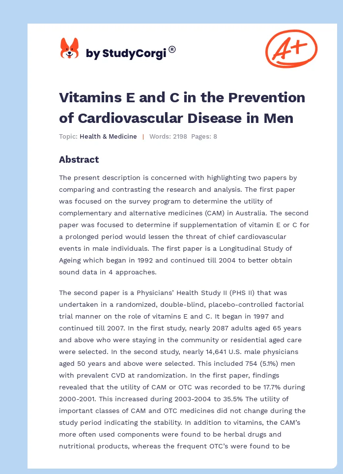 Vitamins E and C in the Prevention of Cardiovascular Disease in Men. Page 1