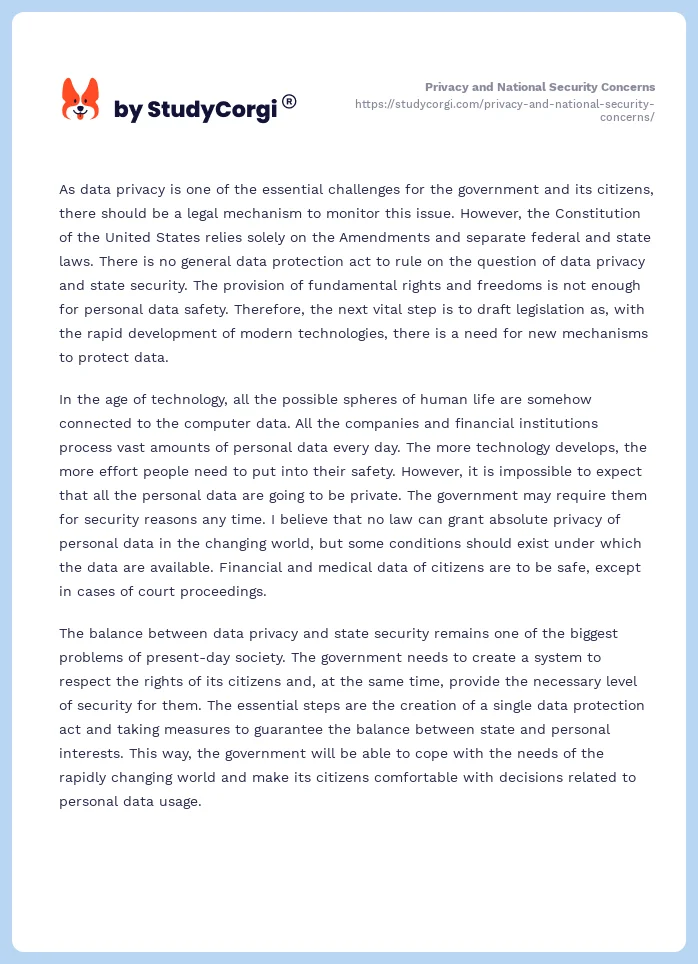 Privacy and National Security Concerns. Page 2