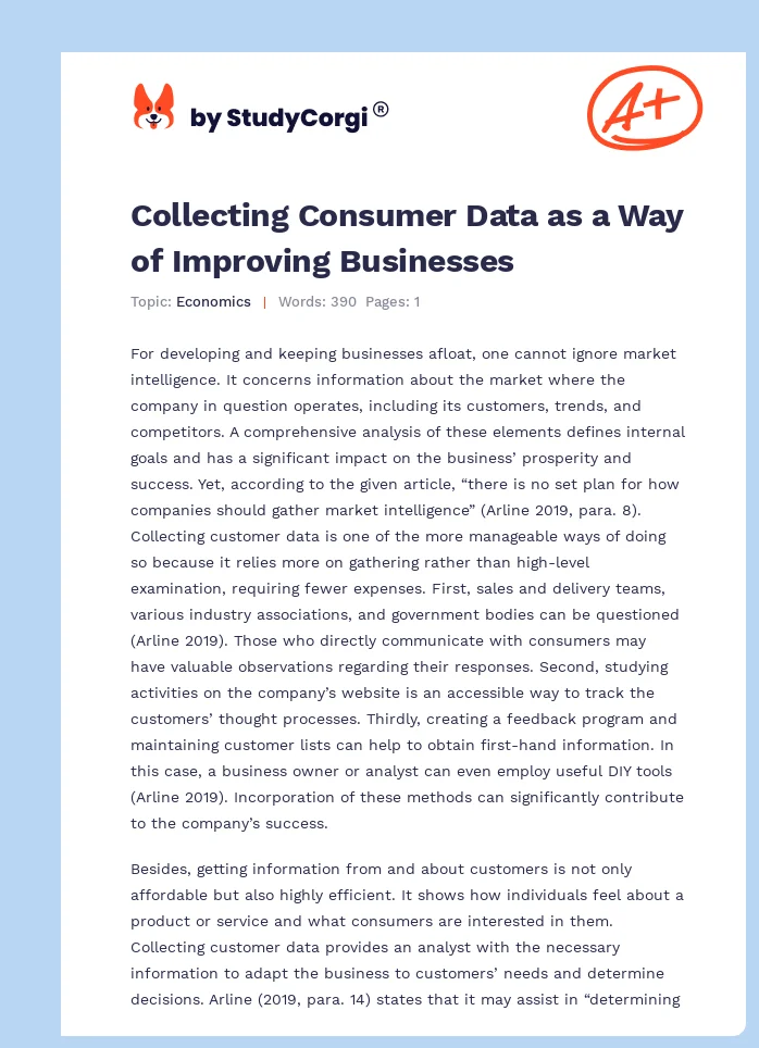 Collecting Consumer Data as a Way of Improving Businesses. Page 1