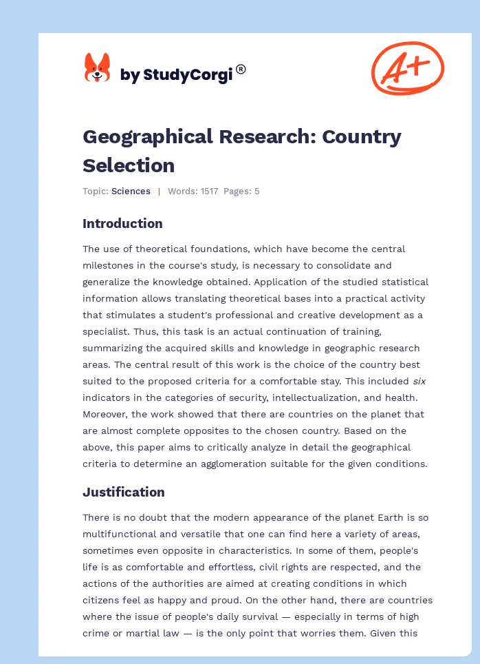 Geographical Research: Country Selection. Page 1