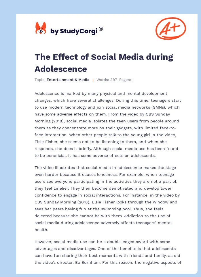 The Effect of Social Media during Adolescence. Page 1