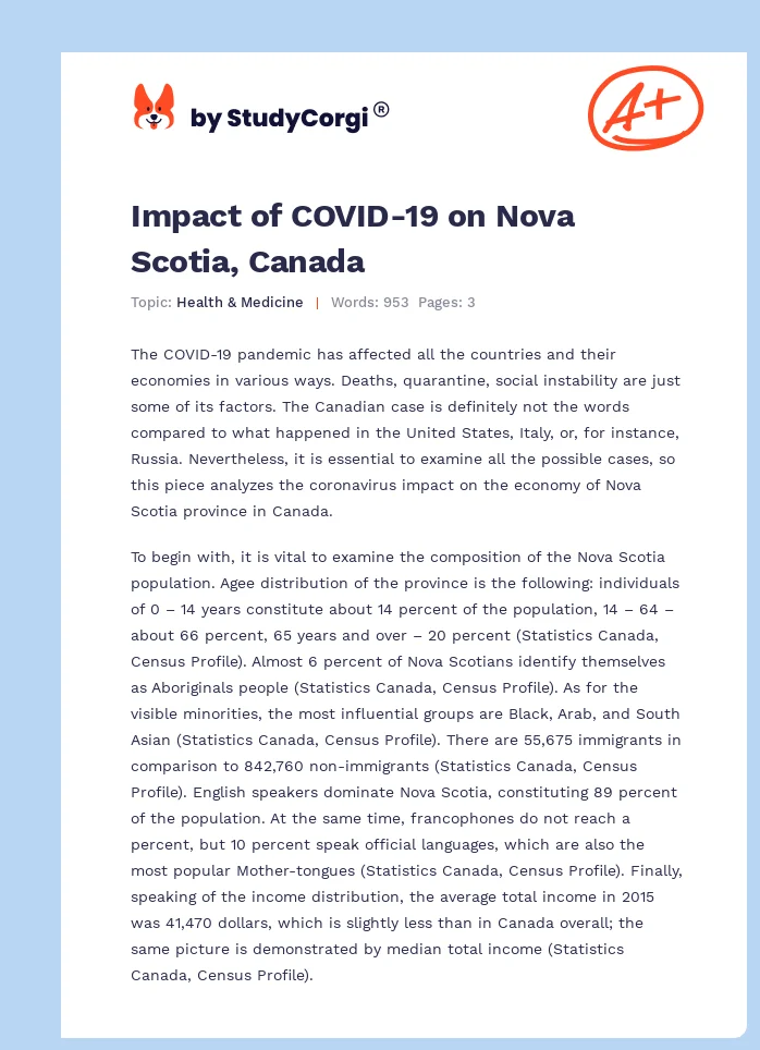 Impact of COVID-19 on Nova Scotia, Canada. Page 1