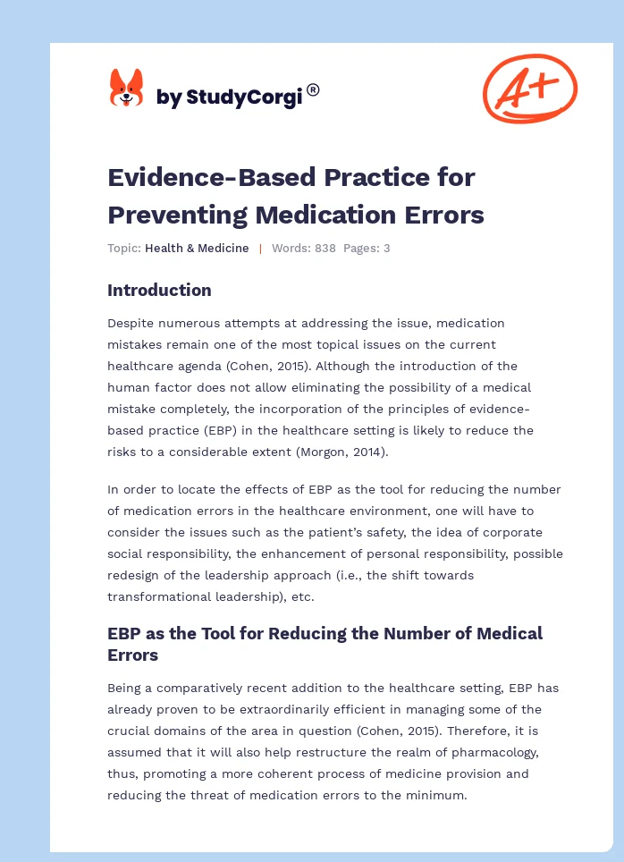 Evidence-Based Practice for Preventing Medication Errors. Page 1