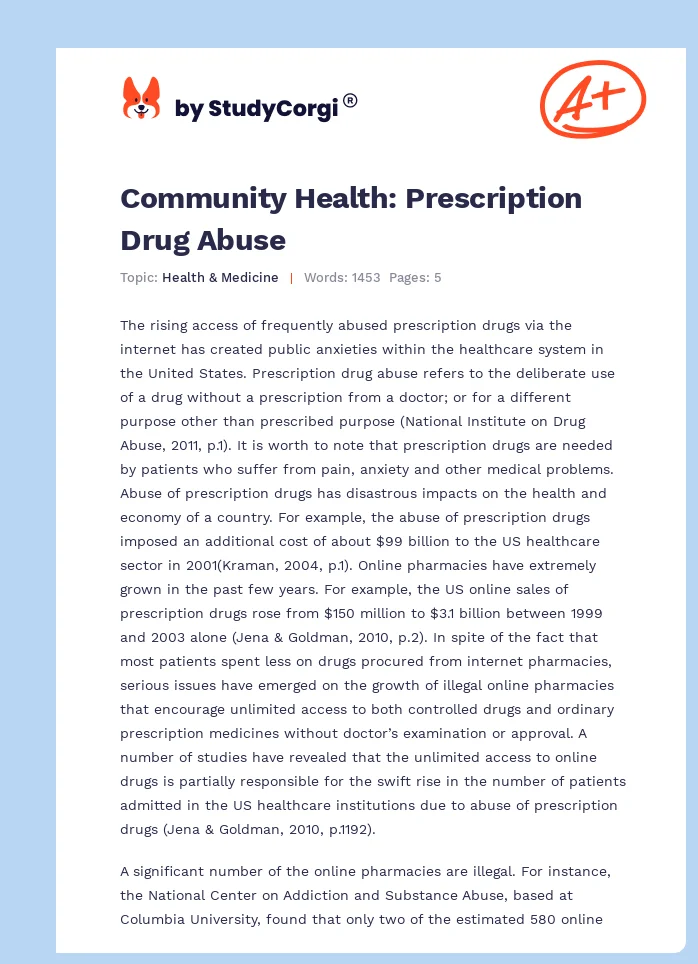 Community Health: Prescription Drug Abuse. Page 1