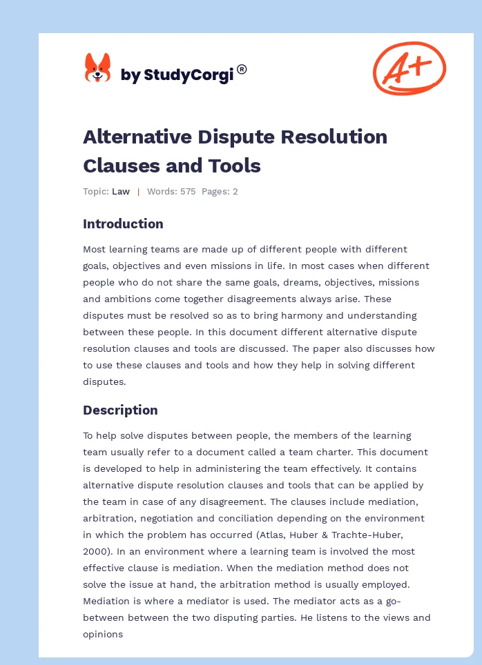 Alternative Dispute Resolution Clauses and Tools. Page 1