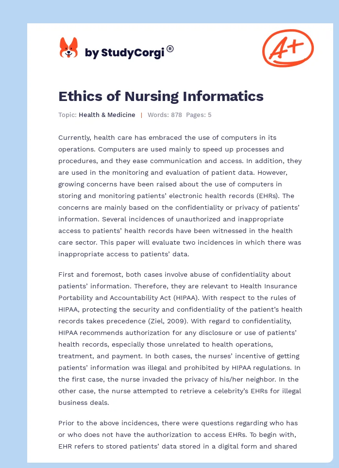 Ethics of Nursing Informatics. Page 1